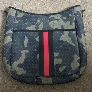 Threaded Pear Camouflage Crossbody Bag with Red Stripe
